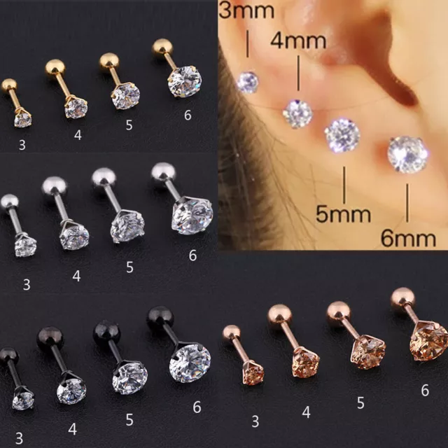 Gem Stainless Steel Earring Stud Piercing Cartilage Tragus Bar Helix Ear Ring AU