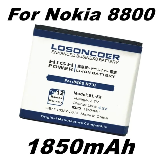 LOSONCOER 1850mAh BL-5X Battery For Nokia 8801 8800s 886 N73I 8800 mobile phone