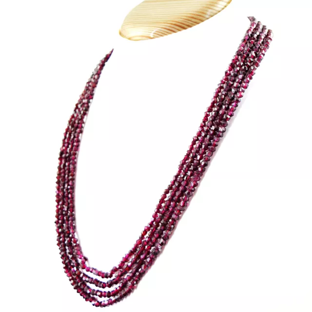 341.00 Cts Natural 4 Strand Untreated Rich Red Garnet Faceted Beads Necklace