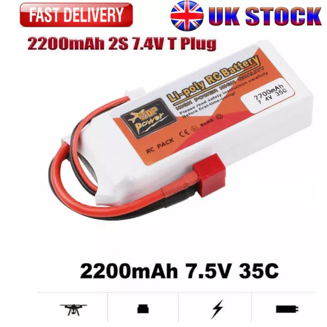 ZOP Power 2200mAh 2S 7.4V LiPo Battery T Plug for RC Car RC Drone Boat UK STOCK