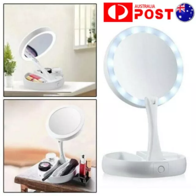 10X Double Side Makeup Mirror Magnifying Folding Beauty with LED Light Bathroom