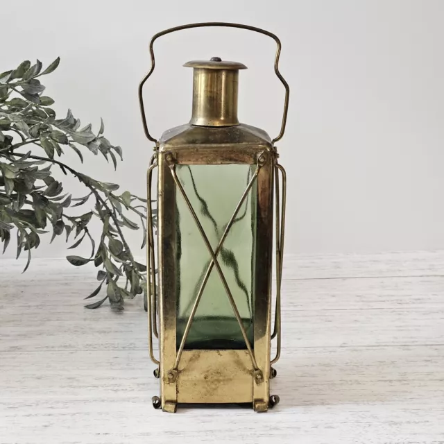Vintage Musical Brass Green Lantern Decanter From Sweden Plays 'How Dry I"