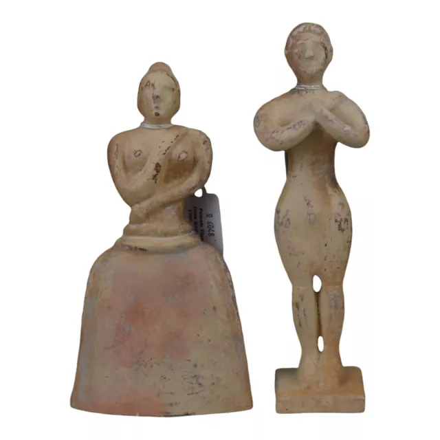 Set Minoan Male and Female Figurine Idol Terracotta Clay Ancient Greek Sculpture