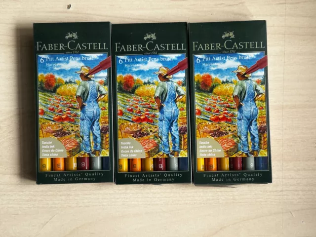 3 x Faber-Castell Tuschestift Pitt Artist Pen B  Harvest 3 x 6 stück  NEU/OVP