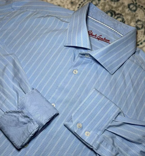 Robert Graham Men's L/XL Long Sleeve Striped Flip Cuff Button Up Shirt