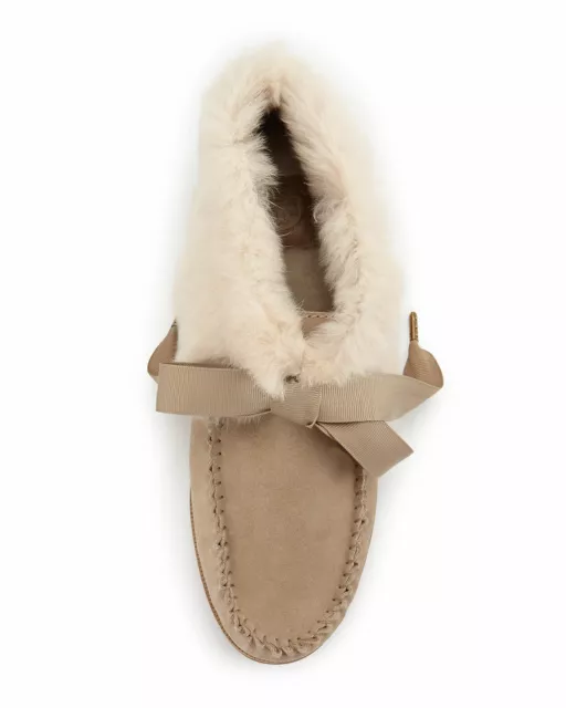 NIB Tory Burch Aberdeen Fur-Lined Slipper, Light Camel/Natural 3