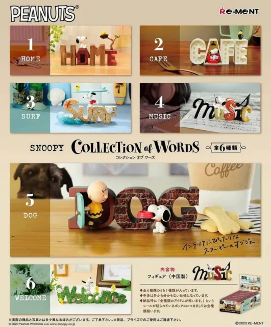 Re-Ment Peanuts SNOOPY COLLECTION of WORDS BOX Set of All 6 Home Decor Figure