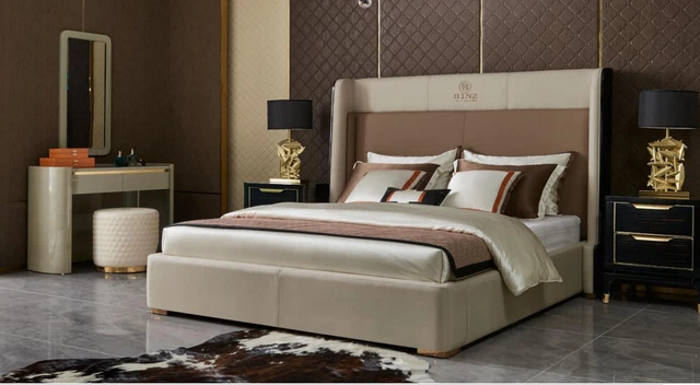 Lit Chambre à Coucher Set Design Meuble Luxe Lits 2x Table de Chevet 3tlg Châlit