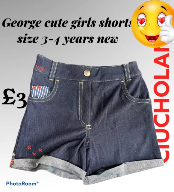 Pantaloncini denim morbidi George Girls super carini taglia 3-4 anni nuovi