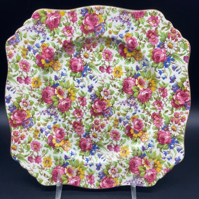 Antique Grimwades Summertime Chintz 8 3/4” Square Luncheon Plate Royal Winton