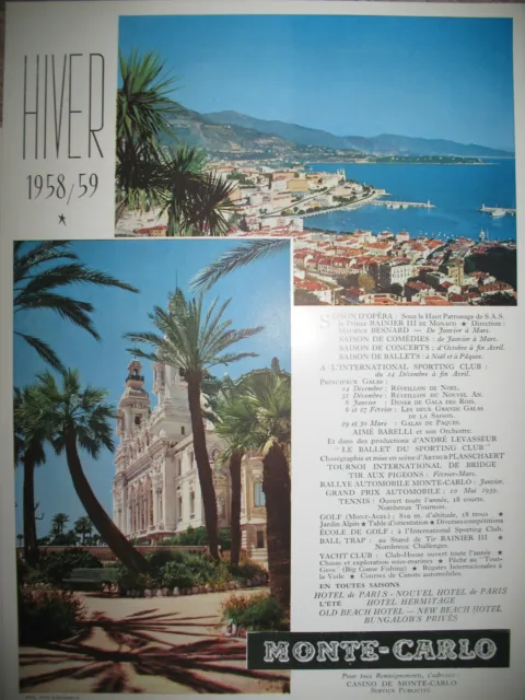 Publicite De Presse Monte Carlo Tourisme French Ad 1959