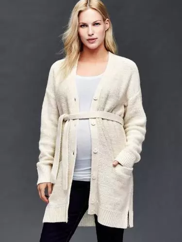 Gap Maternity NWT Ivory Silver Metallic Wrap Cardigan Belt Sweater S M L $70