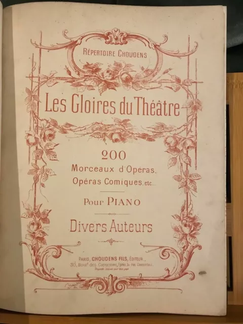 Les Gloires du Théâtre recueil pièces pour piano volume relié éditions Choudens