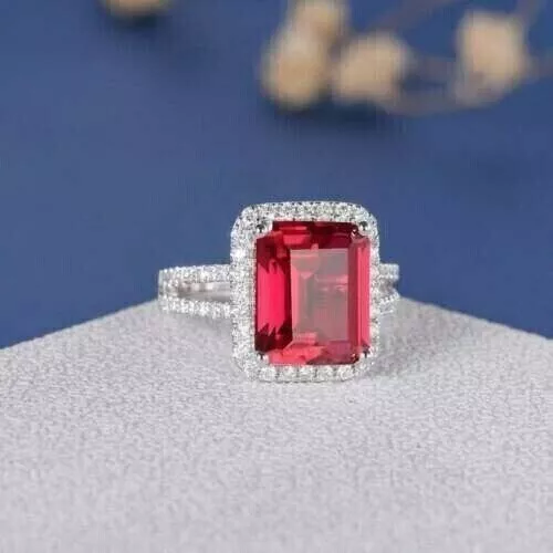 EMERALD LAB CREATED Red Ruby Diamond Women's Wedding Ring 14K White ...