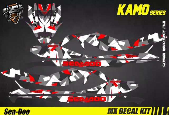 Kit Déco pour / Decal Kit for Jet Ski Sea-Doo Gti/Gtr/Gts/Wake - Kamo Red