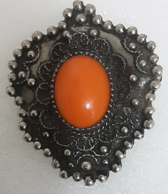 Vintage Peuter Color Cabochon Shaped Orange Stone  Brooch & Pendant