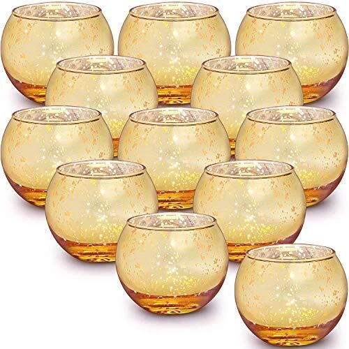 Portavelas votivas LAMORGIFT 12 piezas - Decoraciones de mesa de centro de oro para...