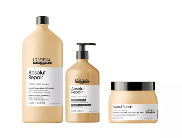 Loreal Absolute Repair GOLD Shampoo 1500ml  Conditioner 750ml + Masque 500ml