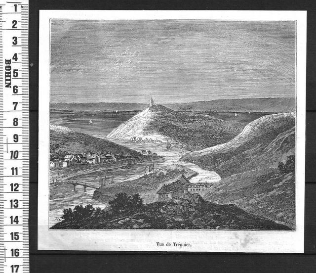 G206  / Gravure 1850 /   Vue De Treguier