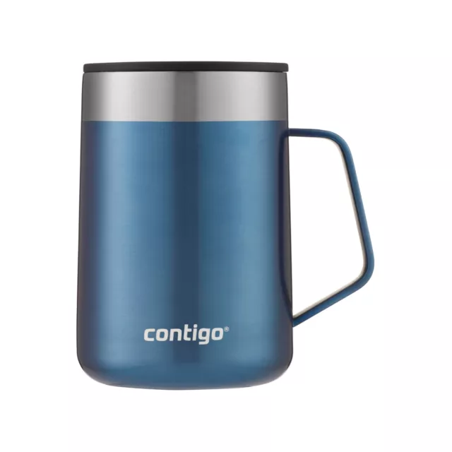 COFFEE MUG 14oz Blue Double Wall Insulated Stainless Steel Mug Tumbler Handle