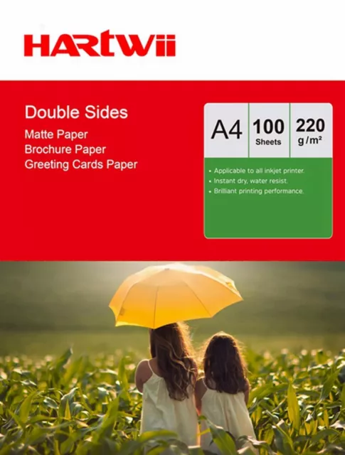 Hartwii 100 Sheets A4 220Gsm Matt Matte Double Sided Photo Paper Inkjet Paper