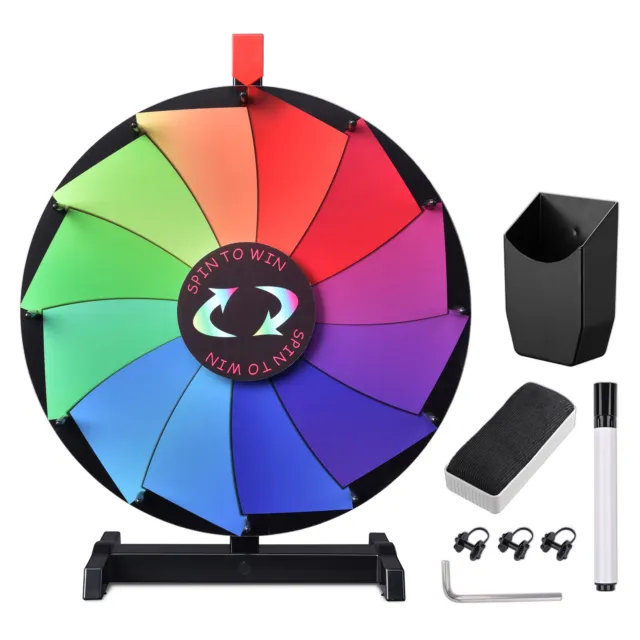 WinSpin 18" Tabletop Color Prize Wheel 12 Slots Editable Fortune Spinning Wheel