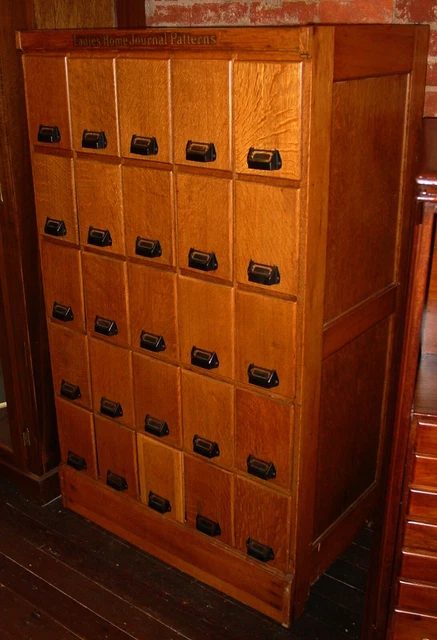 Quartered oak antique Ladies Home Journal sewing pattern cabinet-----16002