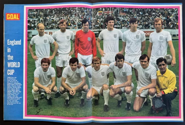 BOBBY MOORE GEOFF HURST PETERS signed GOAL 1970 Magazine Photo ENGLAND WEST HAM