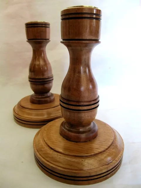 Pair Of Handmade / Hand Turned Modern Oak Candle Sticks / Holders