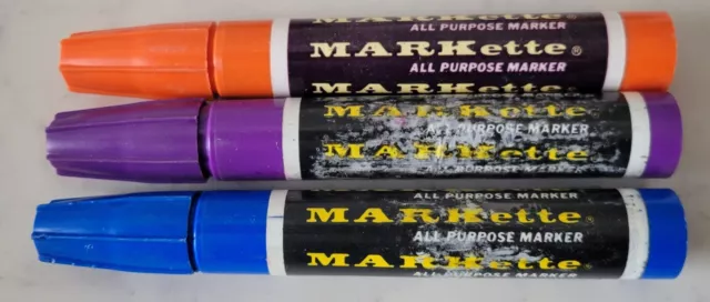 Vintage 3 Eberhard Faber MARKette All Purpose Markers  #580 Blue Orange Purple