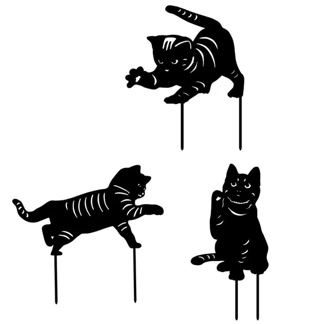 3x Katzensilhouette Deko Tierpfähle Outdoor Garten Statuen Dekoration