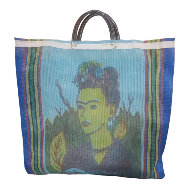 Purple Frida Kahlo Mexican Market Mercado Bag, Mesh Reusable Beach Tote