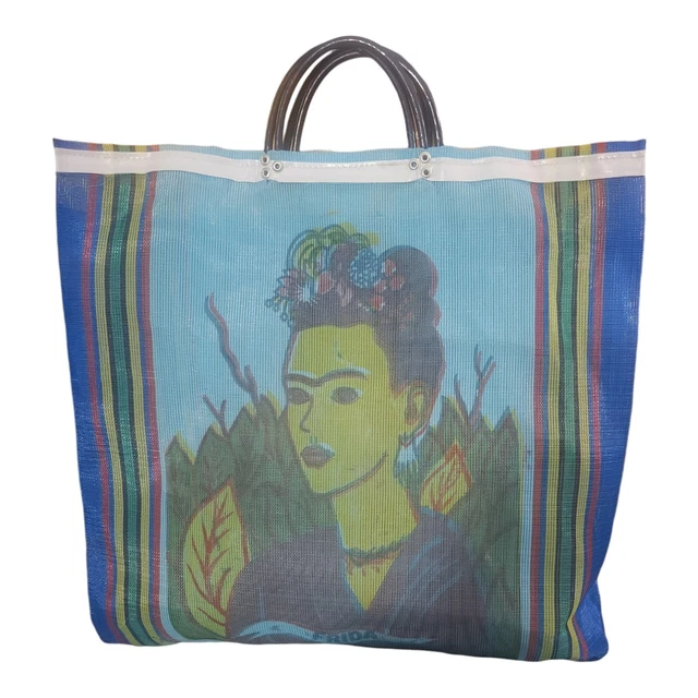 Purple Frida Kahlo Mexican Market Mercado Bag, Mesh Reusable Beach Tote