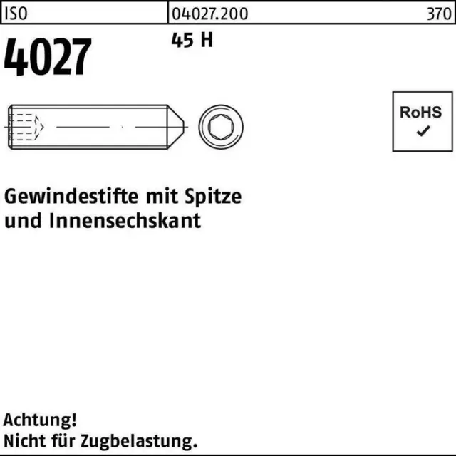 Gewindestift ISO 4027 Spitze/Innensechskant M 10 x 8 45 H