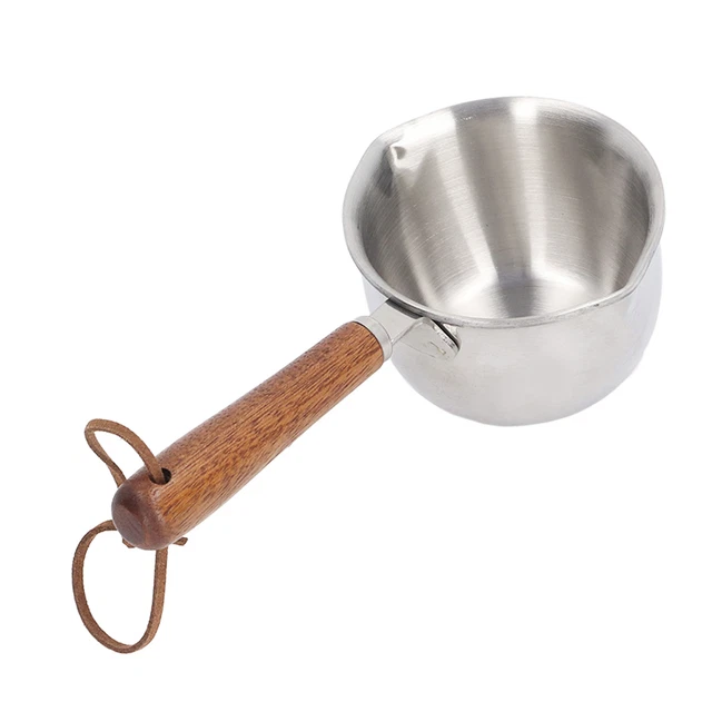 Butter Warmer Stainless Steel Wooden Handle 3 Layers Butter Melting Pot Hot