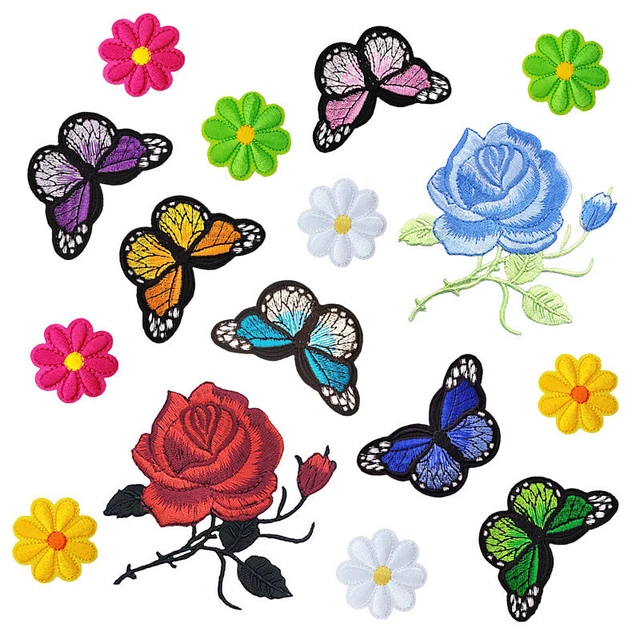16 StüCk Blumen Schmetterling Patches Stickapplikationen Patches für KunsthaJ1X6