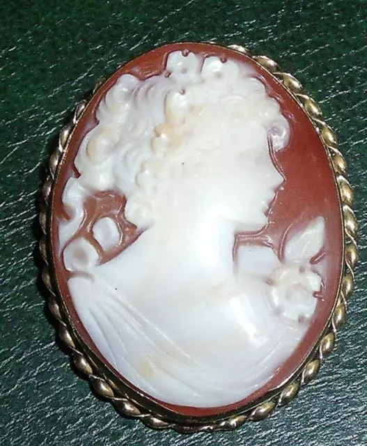 fine old shell cameo pin 14K yellow gold  frame