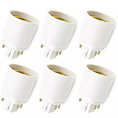 6-pack Gx24q to E26/E27 Socket Adapter Gx24 Short 4 Pin to Medium Edison Lamp...