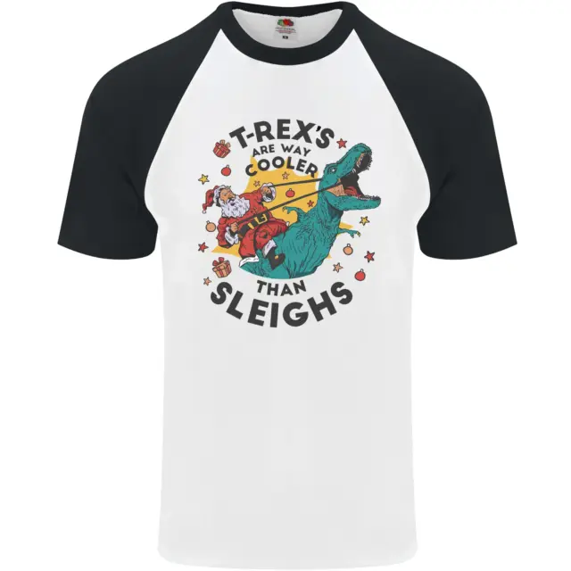 T-Rex Cooler than Sleighs Funny Christmas Mens S/S Baseball T-Shirt