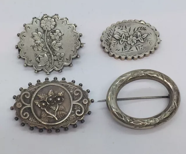 4 Antique Viktorianisch Englischer Sterlingsilber Aufwendig Blume Pinnen