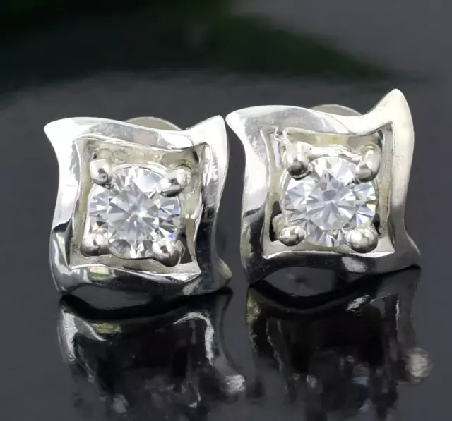 1.60 CT CERTIFIED Treated Off White Diamond Solitaire Studs, 925 ...