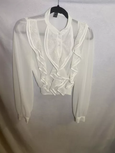 Women’s FOREVER21 White Blouse Long sleeve See-Through Size S