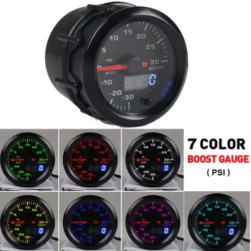 52mm Digital & Pointer 7 Colors LED 12V Car Turbo Boost Meter Psi Pressure Gauge