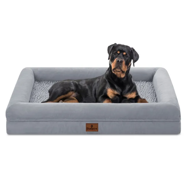 Gray Plush Orthopedic XXX-Large Dog Bed Memory Foam Bolster Pet Sofa with Cover