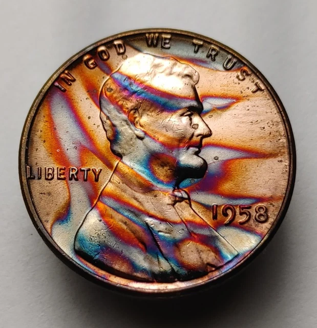 1958 wheat penny monster toned us coin unc bu Lincoln wheat cent #178