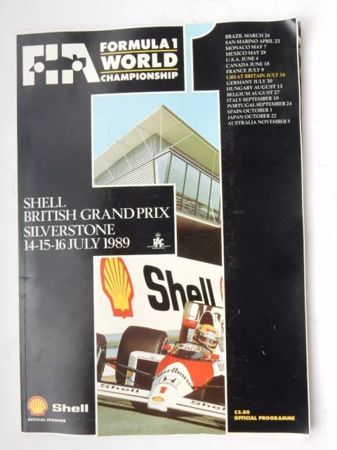 F1 British Grand prix Silverstone 1989 - Official Programme & Race Card