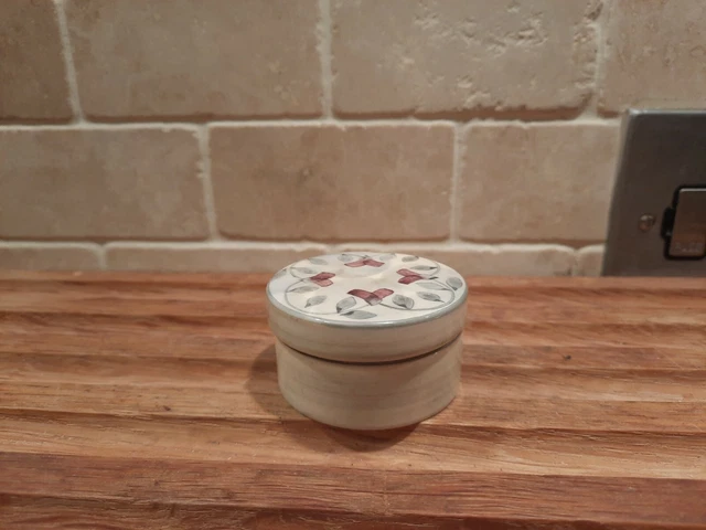 Vintage Jersey Pottery Handpainted Violets Ceramic Trinket Box Round Lidded