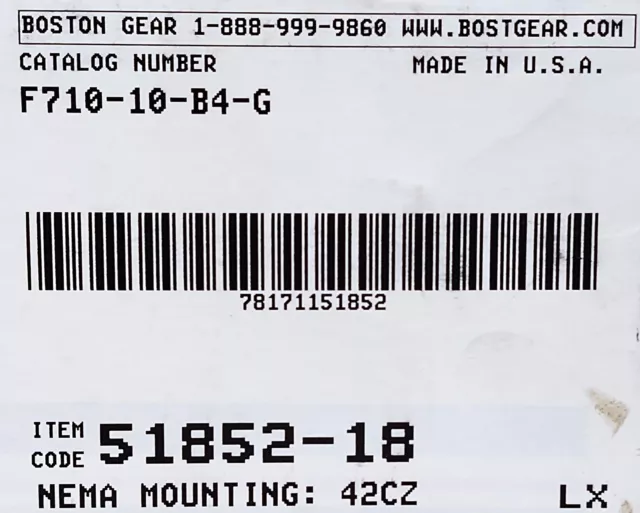 Reductor de velocidad 123 in lb Boston Gear F710-10-B4-G 0,37 hp 2