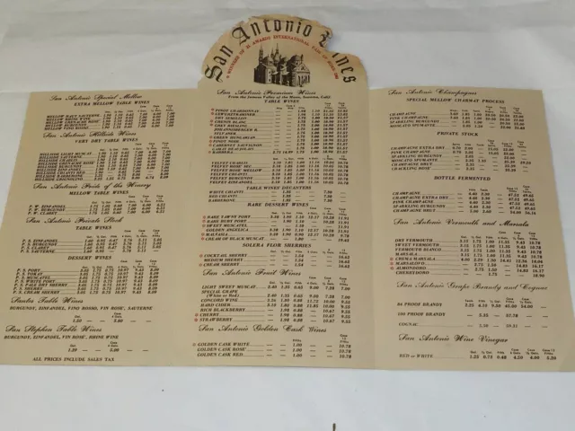 SAN ANTONIO WINERY Three fold Wine list MENU 1965 3