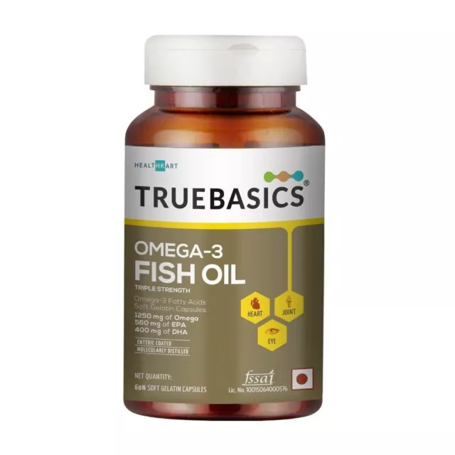 TrueBasics Triple Strength Omega 3 Fish Oil - 60 capsules pour un cœur et...